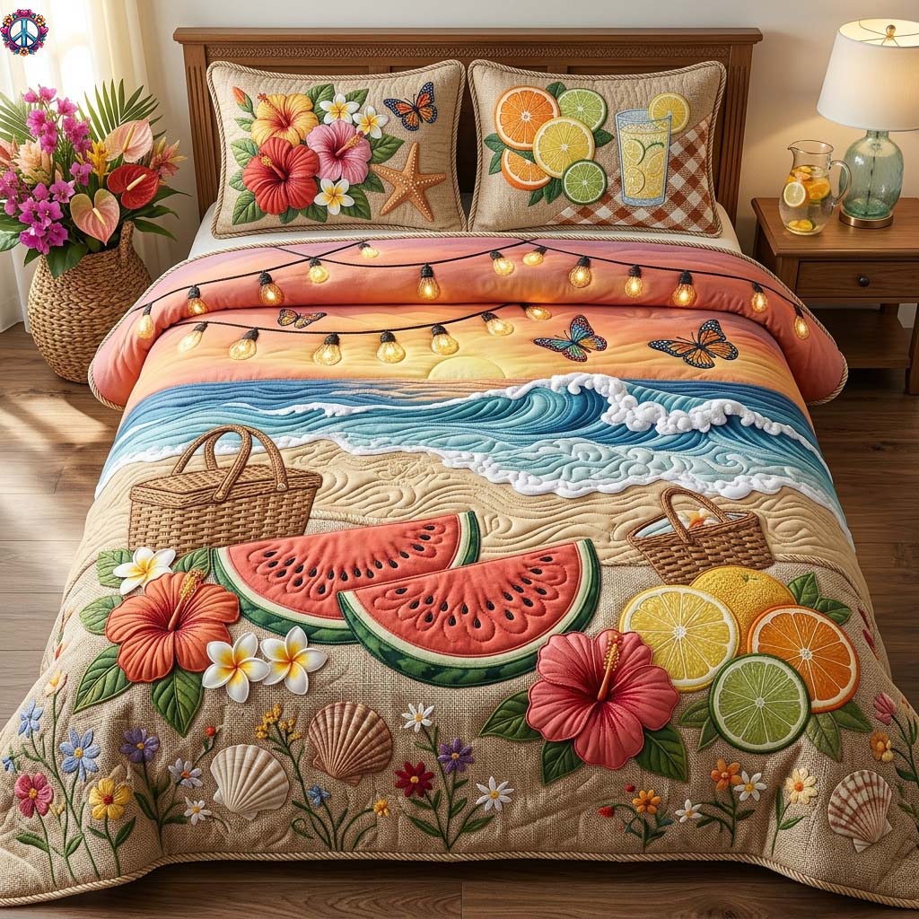 Tropical Harvest 3-Piece Quilted Bedding Set GDTONTD505