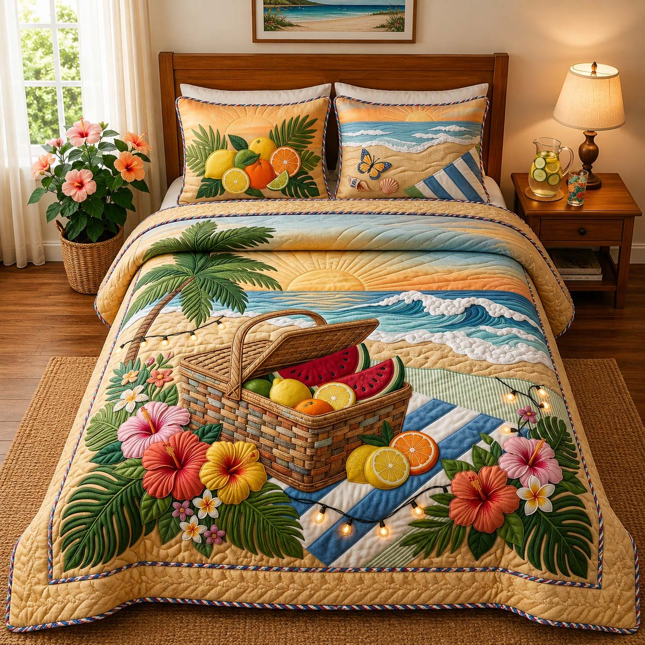 Coastal Picnic 3-Piece Quilted Bedding Set GDTONTD509