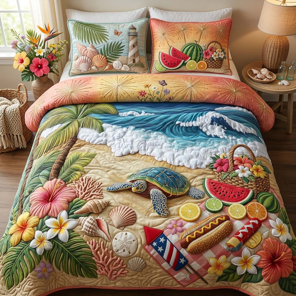 Patriotic Shore 3-Piece Quilted Bedding Set GDTONTD510