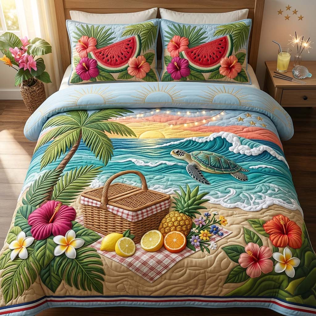 Ocean Garden 3-Piece Quilted Bedding Set GDTONTD512