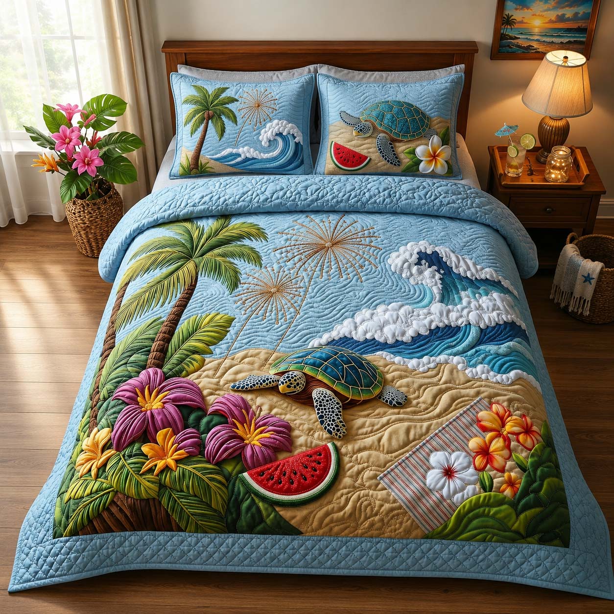 Sea Turtle 3-Piece Quilted Bedding Set GDTONTD514