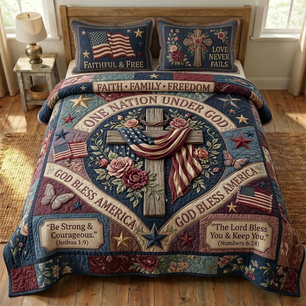 Faithful Freedom 3-Piece Quilted Bedding Set GDTONTD515