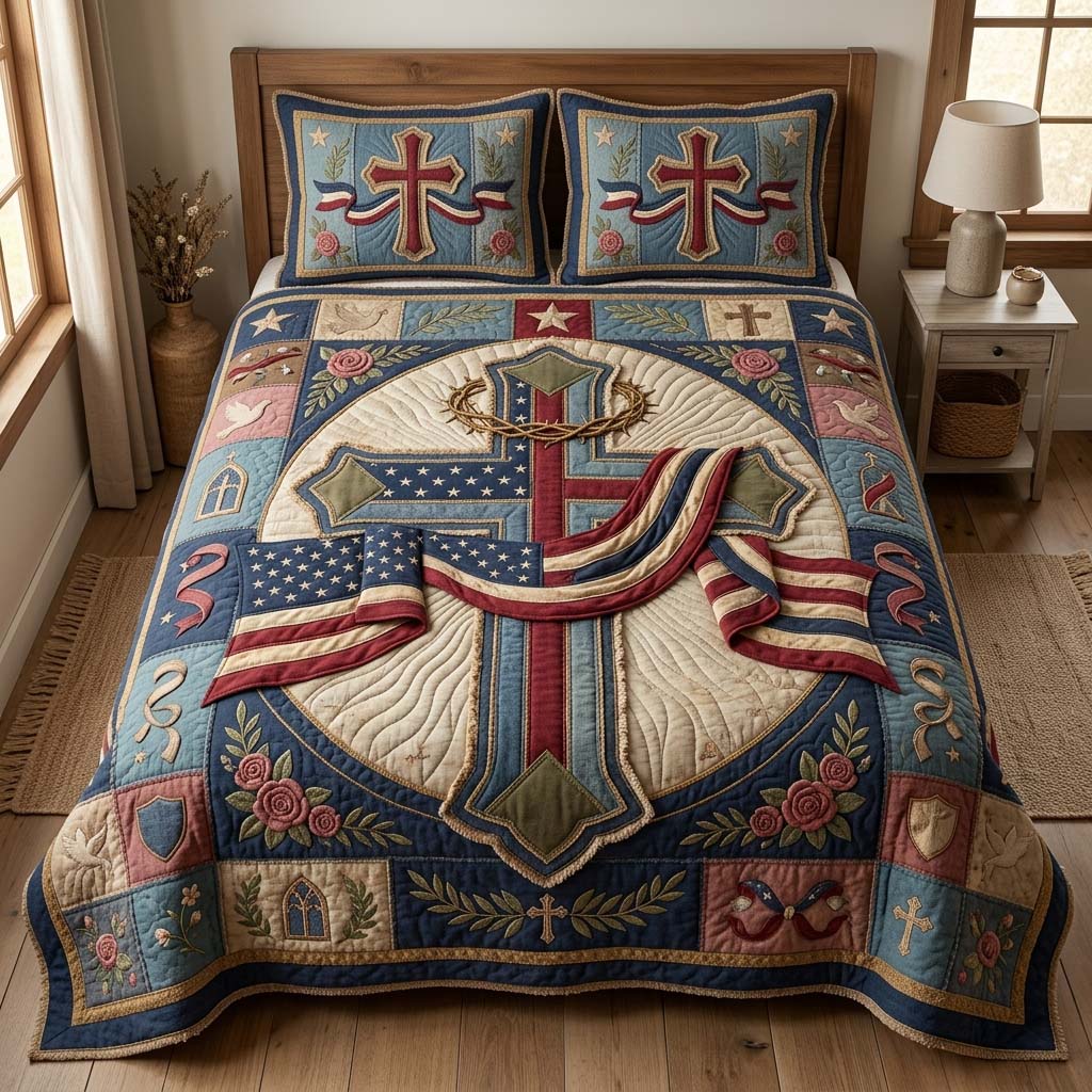 Patriot Cross 3-Piece Quilted Bedding Set GDTONTD517