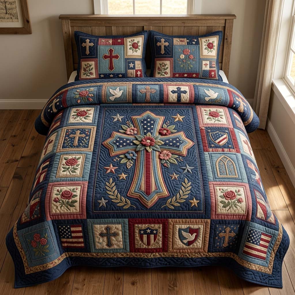 Liberty Cross 3-Piece Quilted Bedding Set GDTONTD519