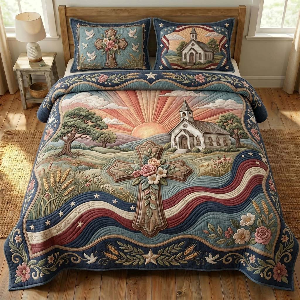 Country Chapel 3-Piece Quilted Bedding Set GDTONTD521