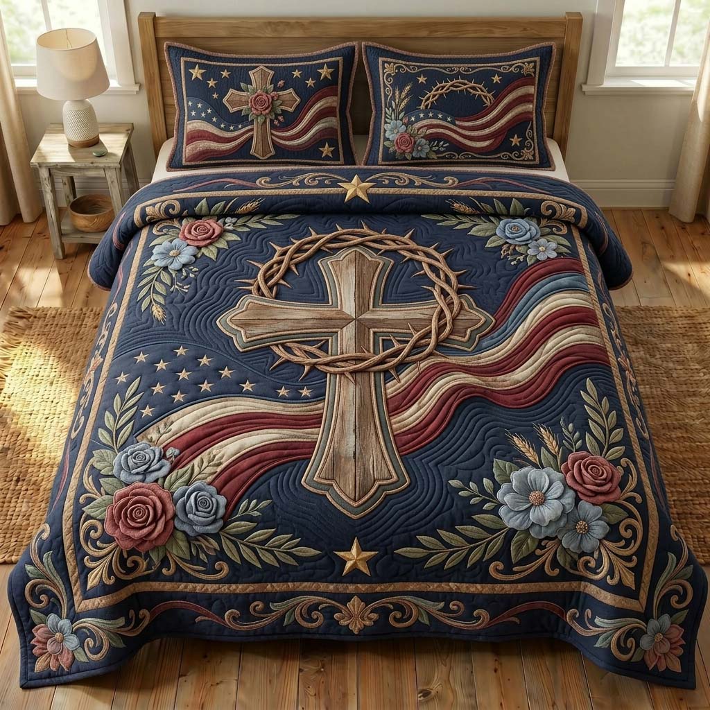 Crowned Faith 3-Piece Quilted Bedding Set GDTONTD523