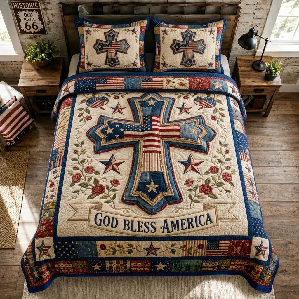God Bless Americana 3-Piece Quilted Bedding Set GDTONTD549
