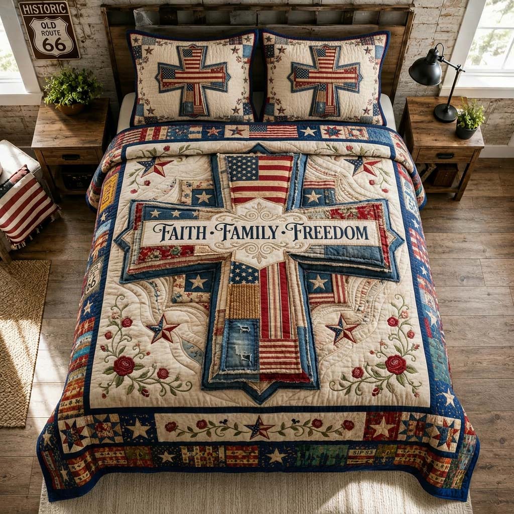Faith Family Freedom 3-Piece Quilted Bedding Set GDTONTD551