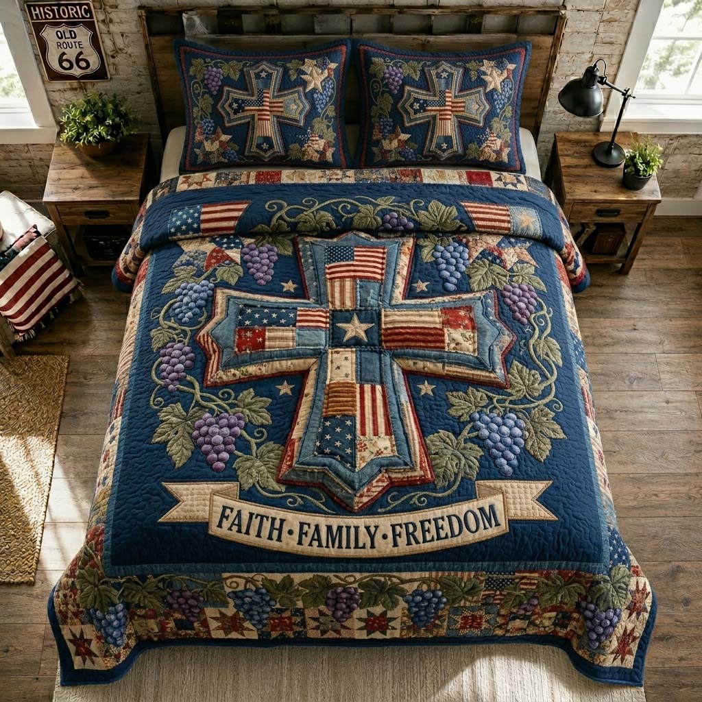 Vineyard Faith Cross 3-Piece Quilted Bedding Set GDTONTD552