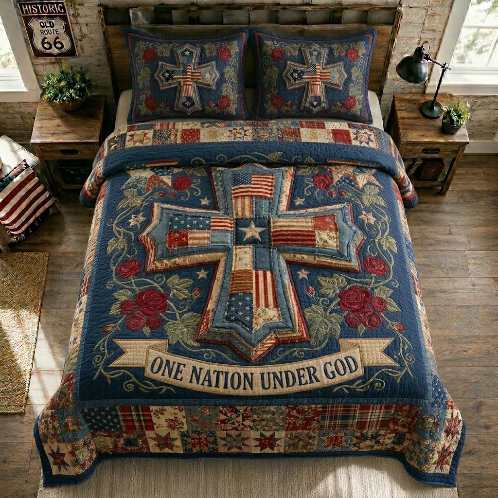 One Nation Cross 3-Piece Quilted Bedding Set GDTONTD553