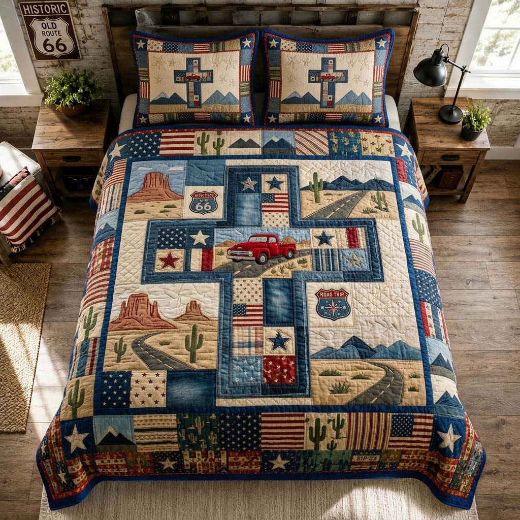 Desert Road Cross 3-Piece Quilted Bedding Set GDTONTD557