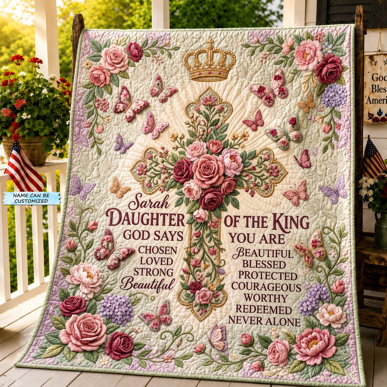 Rose Cross Blessing Quilted Blanket QTCUZ GDTONTD609