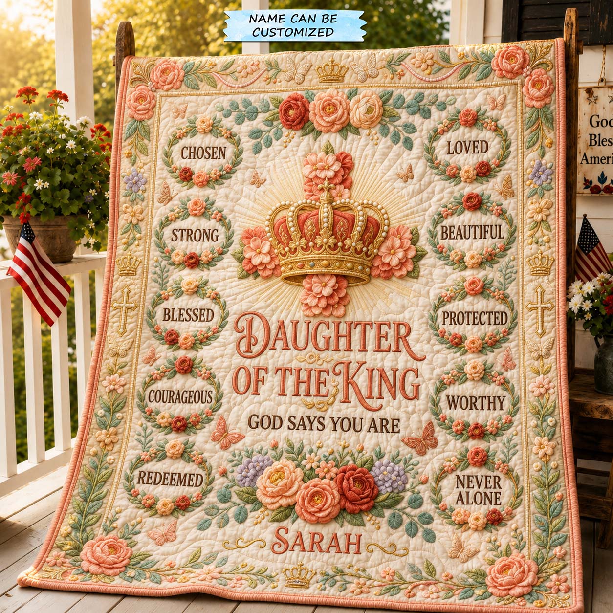 Golden Rose Crown Quilted Blanket QTCUZ GDTONTD611