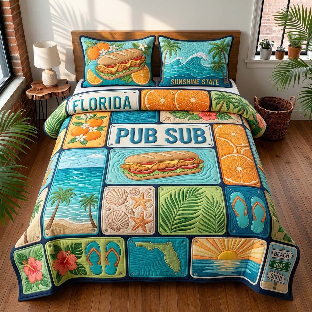 Sunshine Pub Sub 3-Piece Quilted Bedding Set GDTONTD673