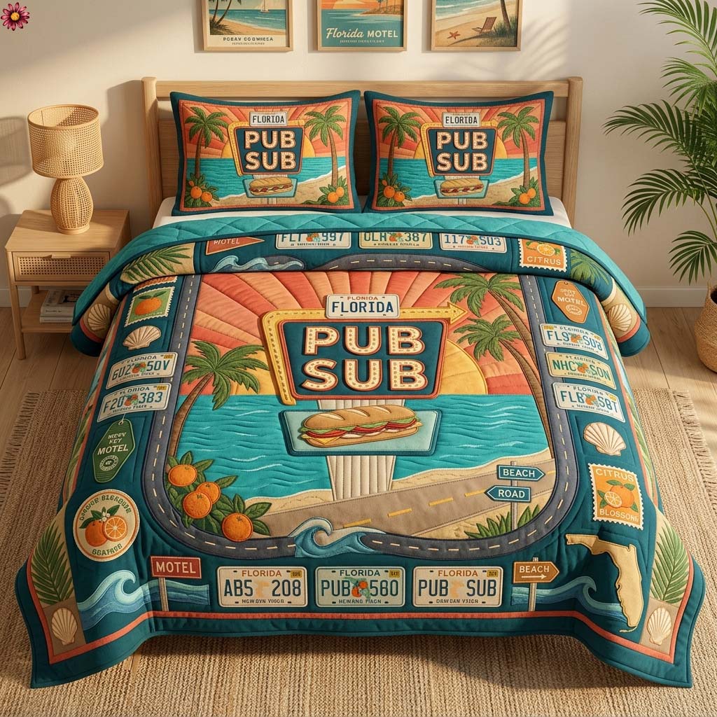 Retro Pub Sub 3-Piece Quilted Bedding Set GDTONTD675
