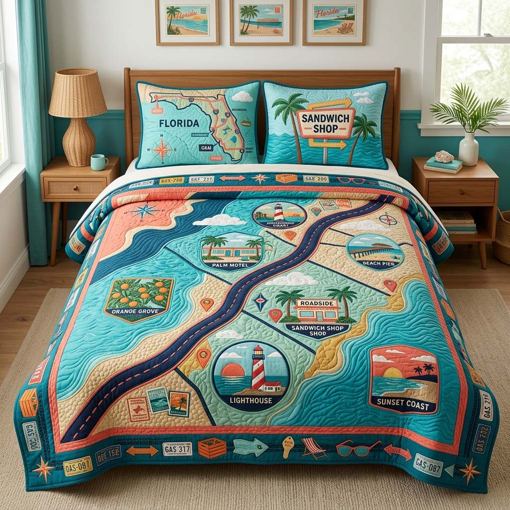 Florida Roadtrip 3-Piece Quilted Bedding Set GDTONTD676