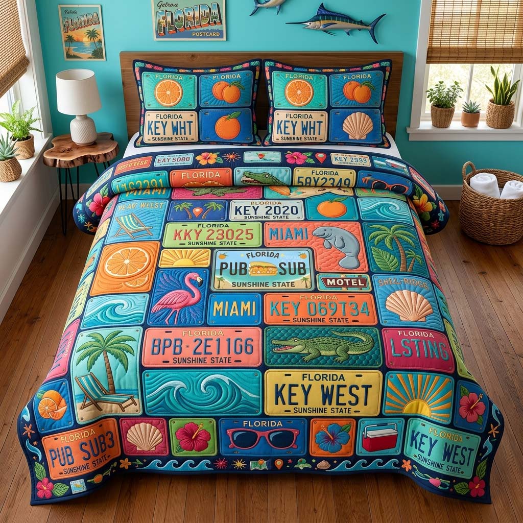 Key West Plates 3-Piece Quilted Bedding Set GDTONTD677