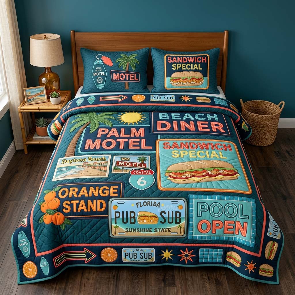 Beach Diner 3-Piece Quilted Bedding Set GDTONTD678