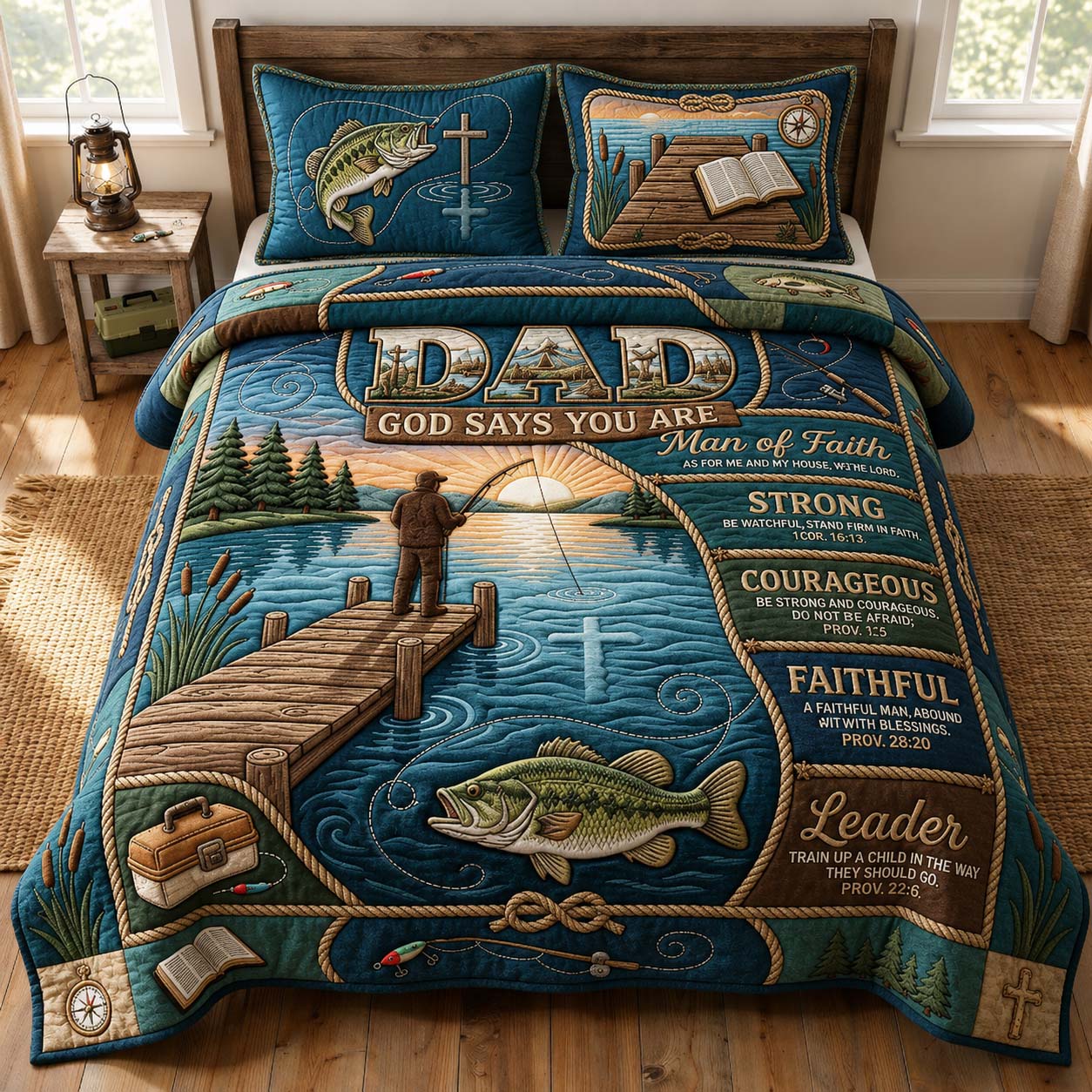 Faithful Angler 3-Piece Quilted Bedding Set GDTONTD748