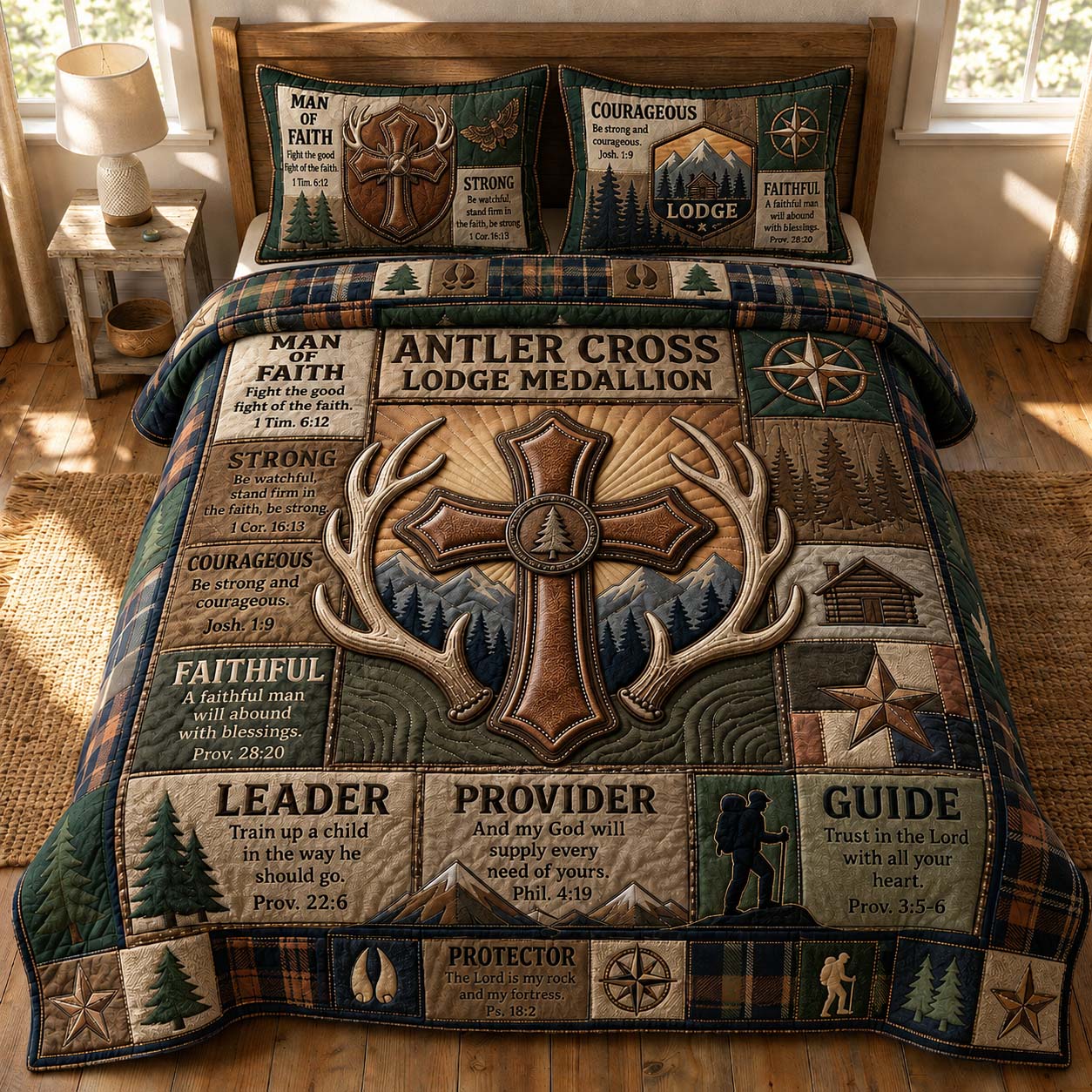 Lodge Medallion 3-Piece Quilted Bedding Set GDTONTD750