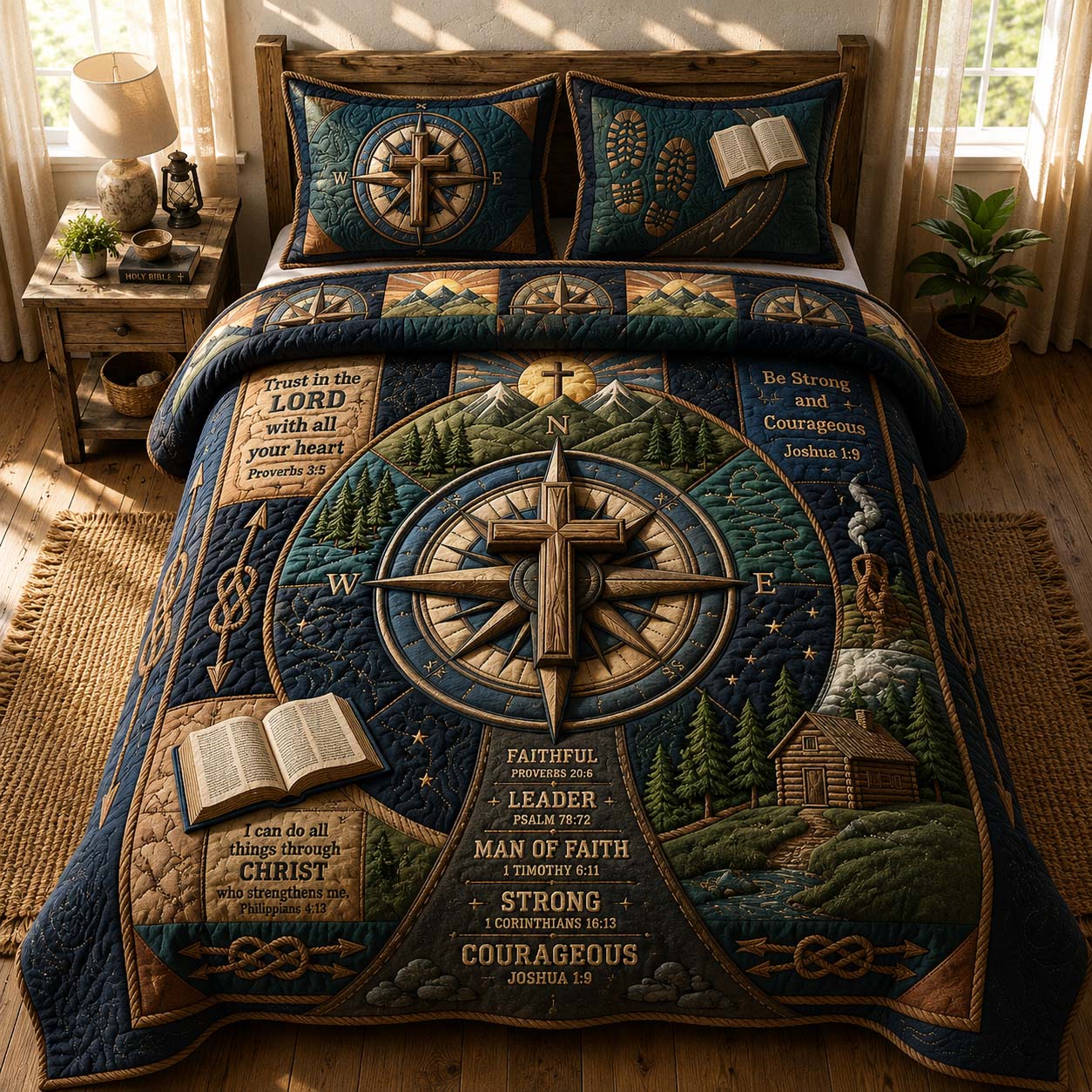 Compass Cross 3-Piece Quilted Bedding Set GDTONTD753