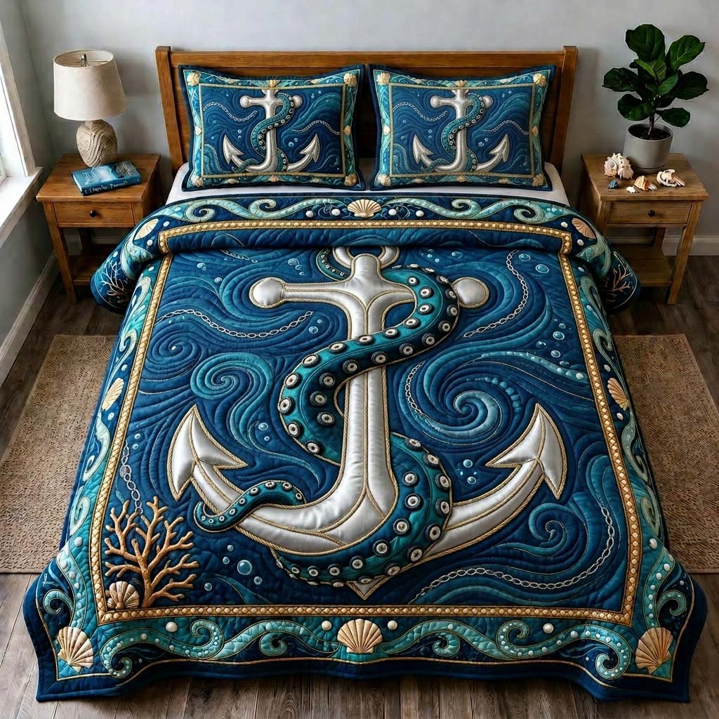 Deep Sea Anchor 3-Piece Quilted Bedding Set GDTONTD778