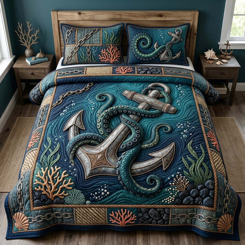 Dark Chain Anchor 3-Piece Quilted Bedding Set GDTONTD783
