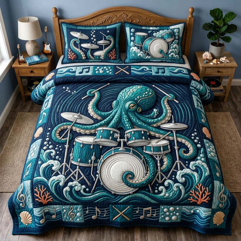 Ocean Drum Octopus 3-Piece Quilted Bedding Set GDTONTD784