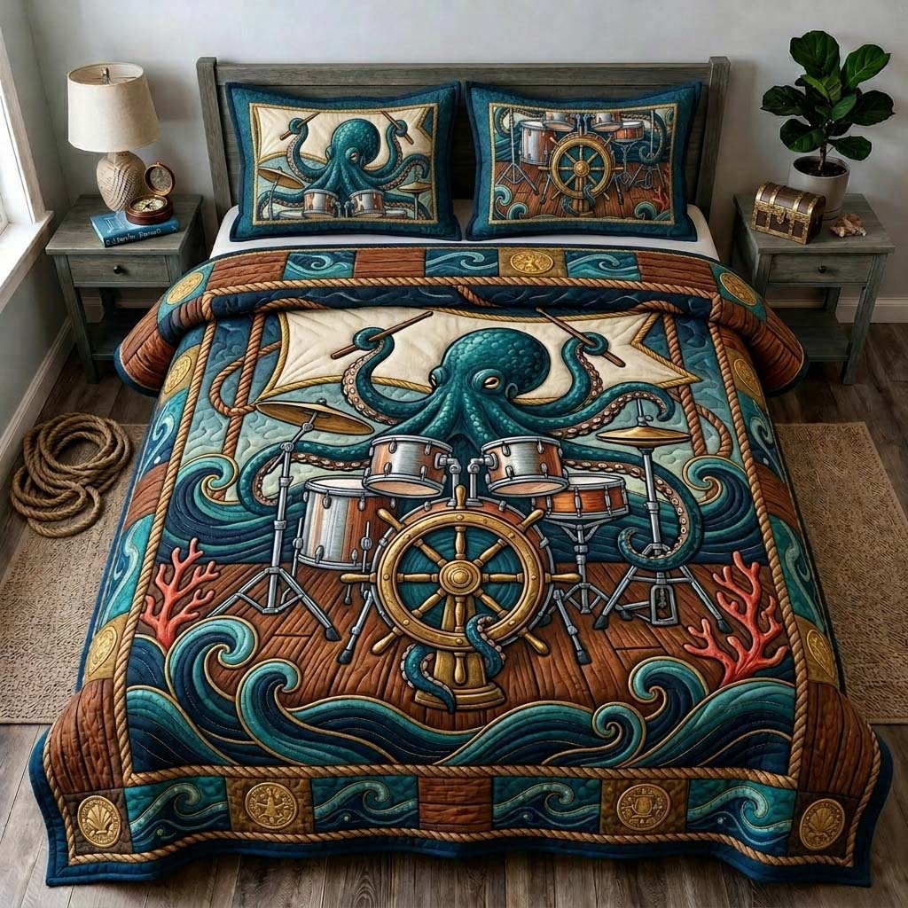 Captain Drum Kraken 3-Piece Quilted Bedding Set GDTONTD787