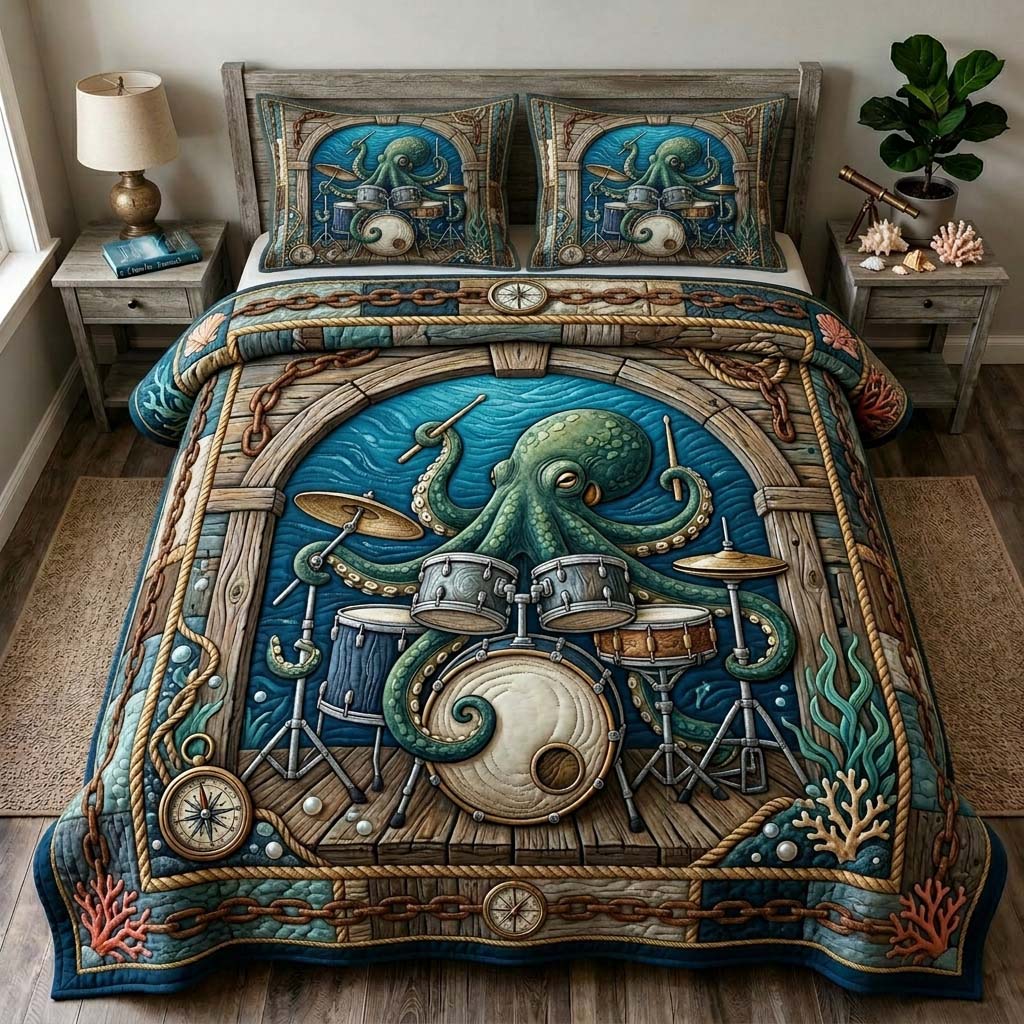 Harbor Stage Octopus 3-Piece Quilted Bedding Set GDTONTD788
