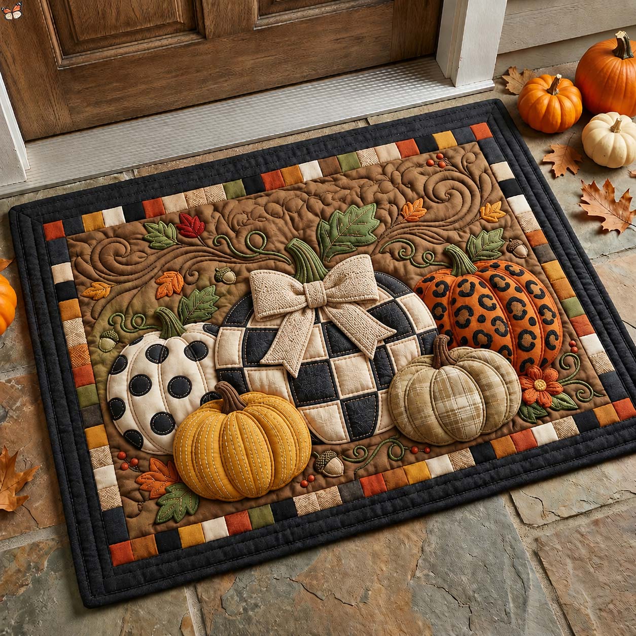 Bow Pumpkin Trio Doormat GDTONTD825