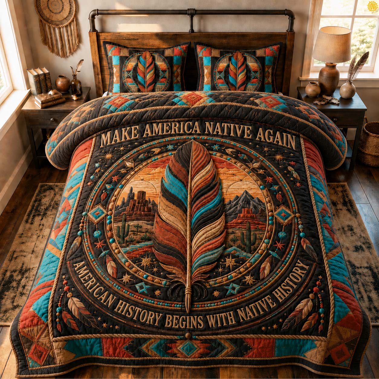 Native History Feather 3-Piece Quilted Bedding Set GDTONTD860
