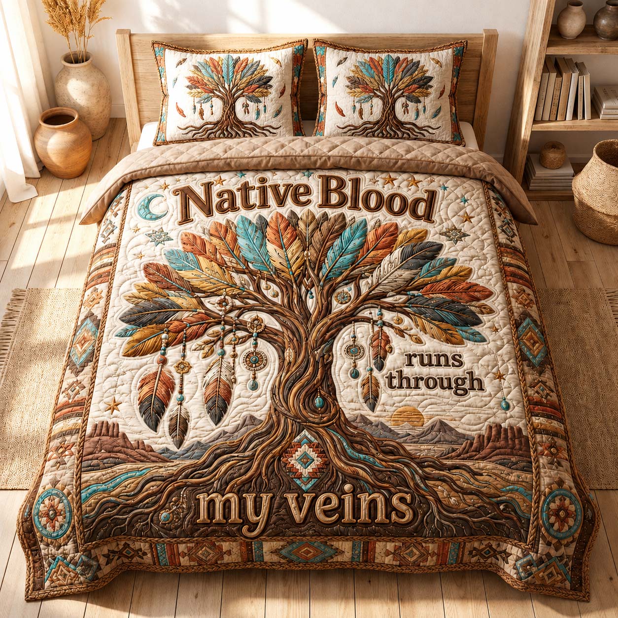 Native Blood Roots 3-Piece Quilted Bedding Set GDTONTD861