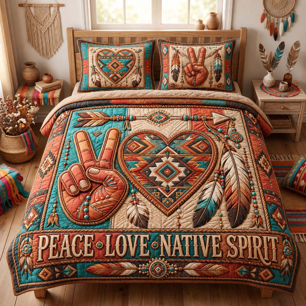 Peace Native Spirit 3-Piece Quilted Bedding Set GDTONTD864