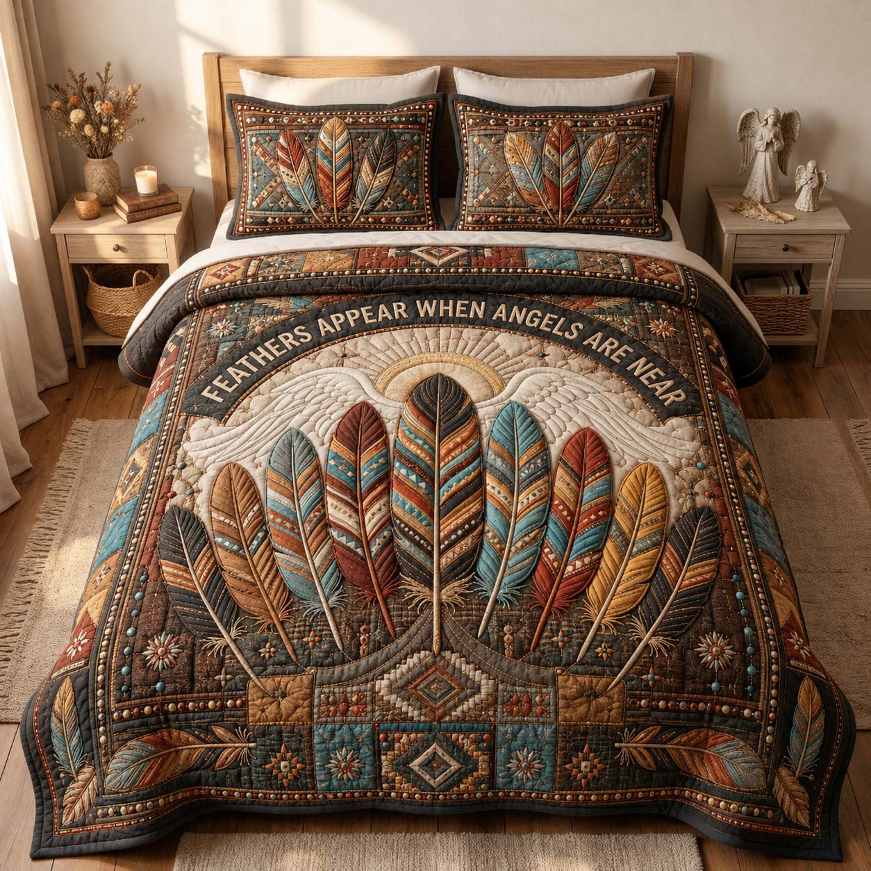 Angel Feather Blessing 3-Piece Quilted Bedding Set GDTONTD865