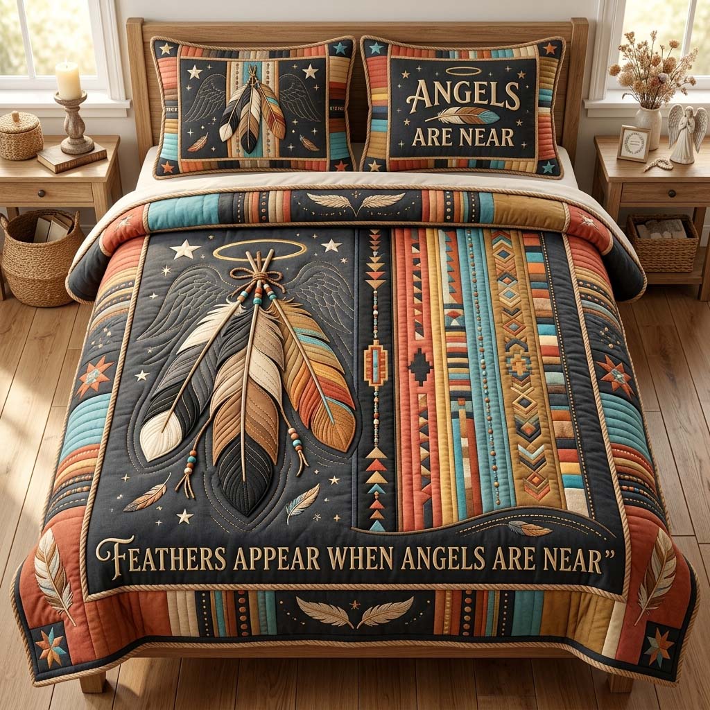 Sacred Feather Angels 3-Piece Quilted Bedding Set GDTONTD868