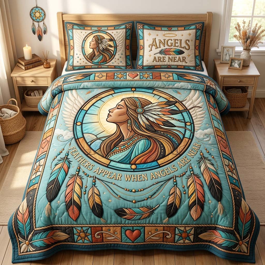 Sacred Angel Portrait 3-Piece Quilted Bedding Set GDTONTD870