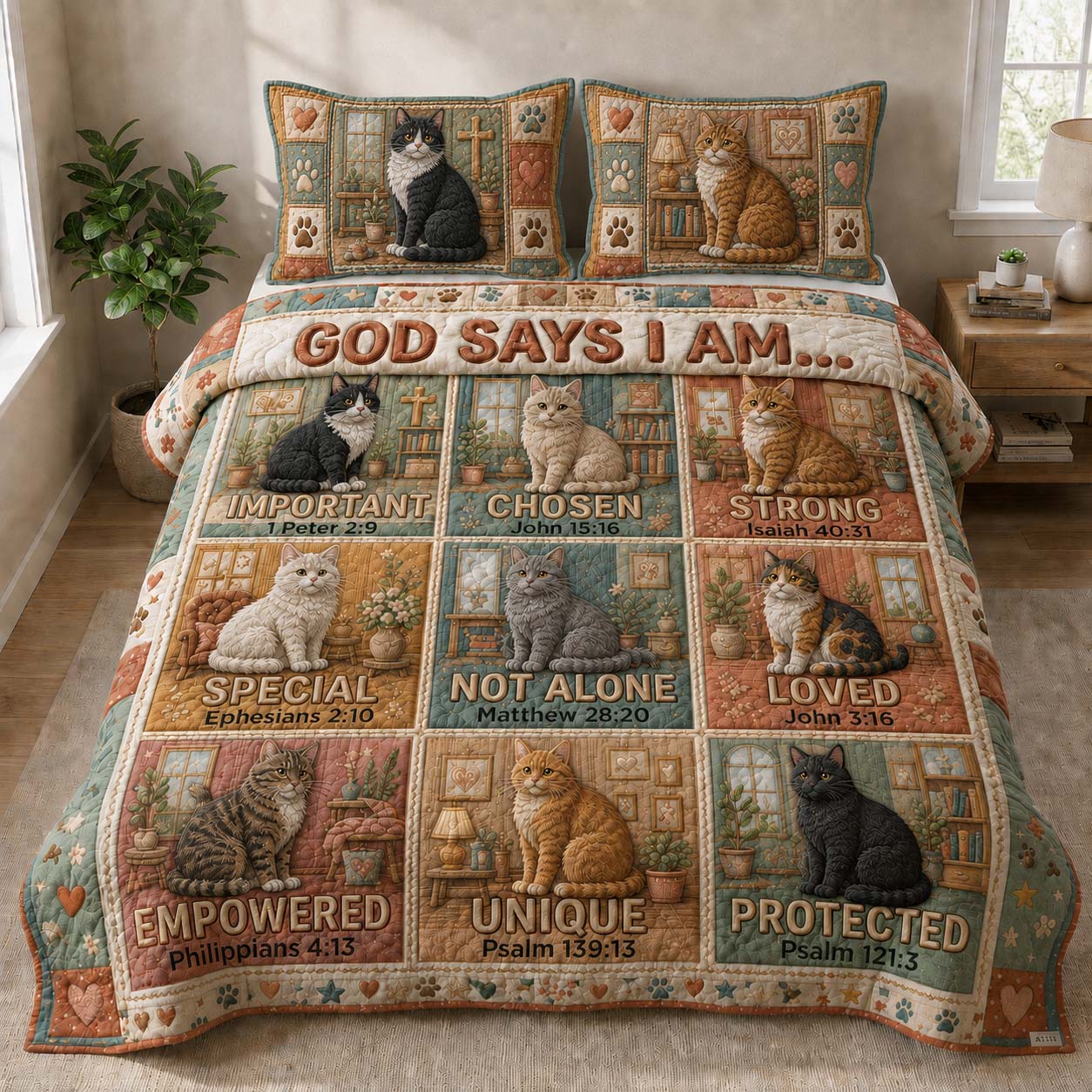 God Says I Am Cats 3-Piece Quilted Bedding Set GDTONTD898