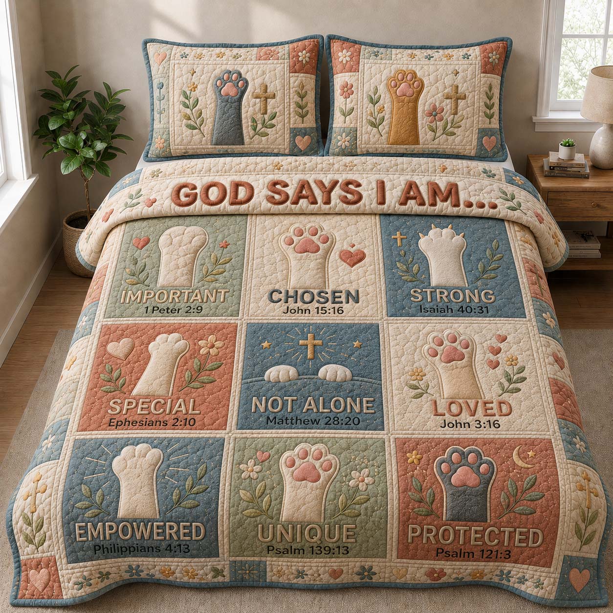 God Says I Am Paw Blessings 3-Piece Quilted Bedding Set GDTONTD899