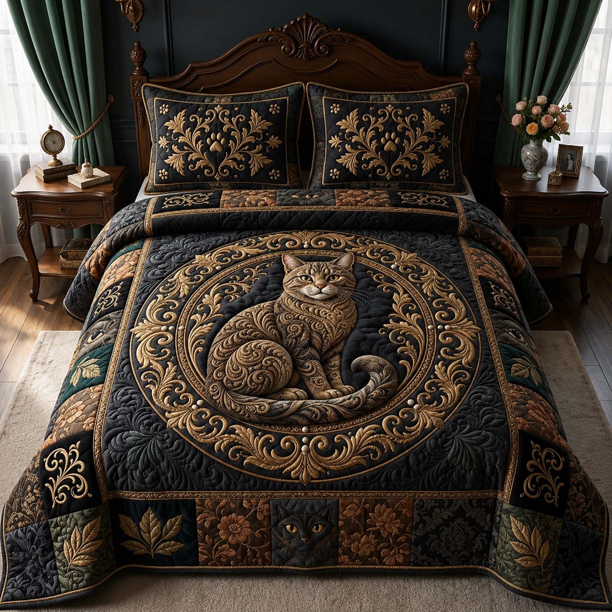 Royal Baroque Cat 3-Piece Quilted Bedding Set GDTONTD917