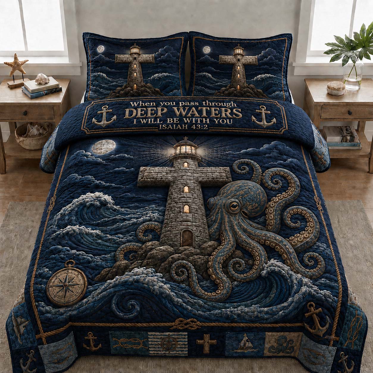 Deep Waters Beacon 3-Piece Quilted Bedding Set GDTONTD923