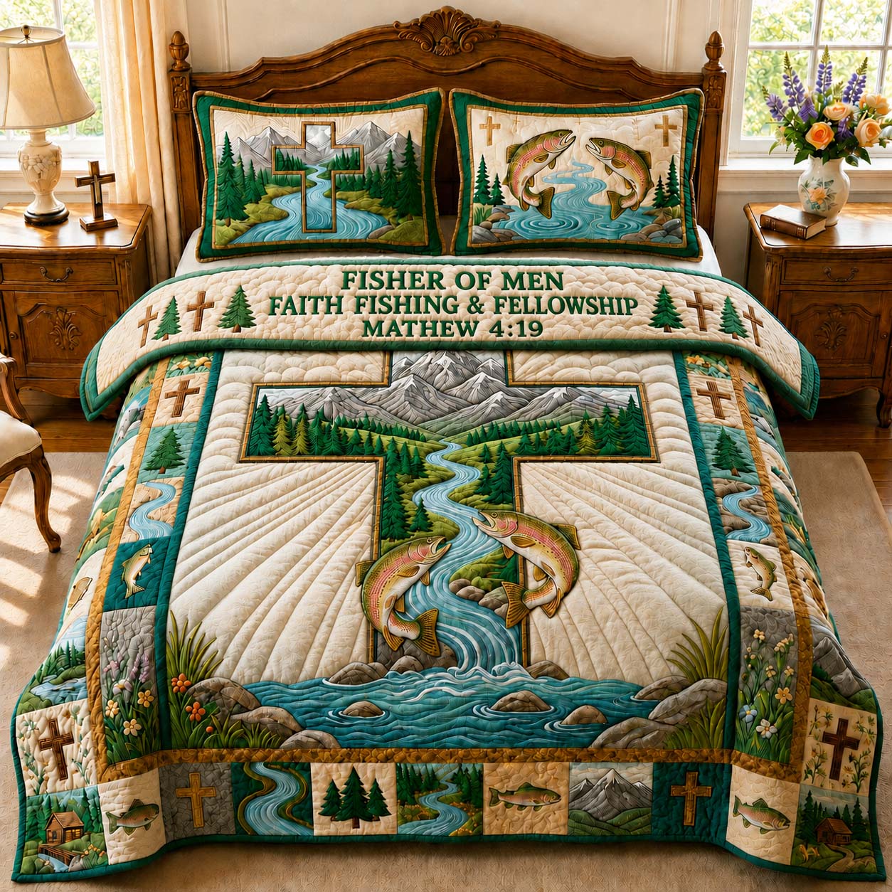 Fisher Of Men 3-Piece Quilted Bedding Set GDTONTD924