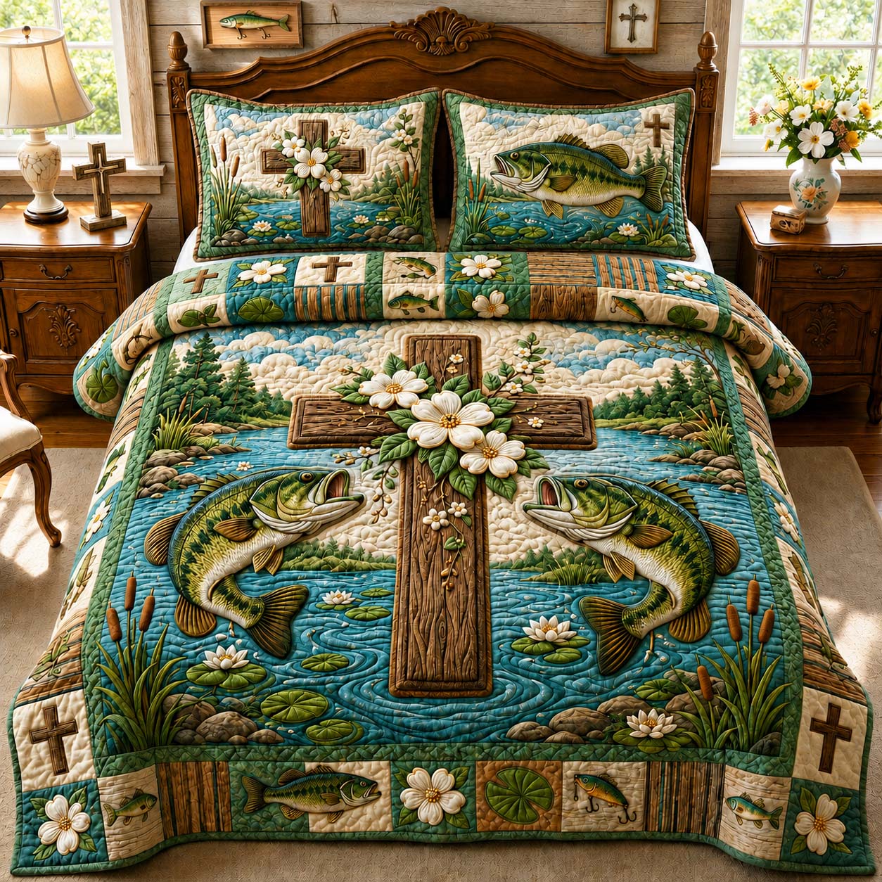 Faith Lake Cross 3-Piece Quilted Bedding Set GDTONTD925