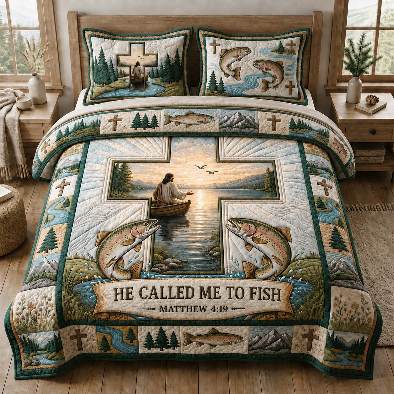 Called To Fish 3-Piece Quilted Bedding Set GDTONTD928