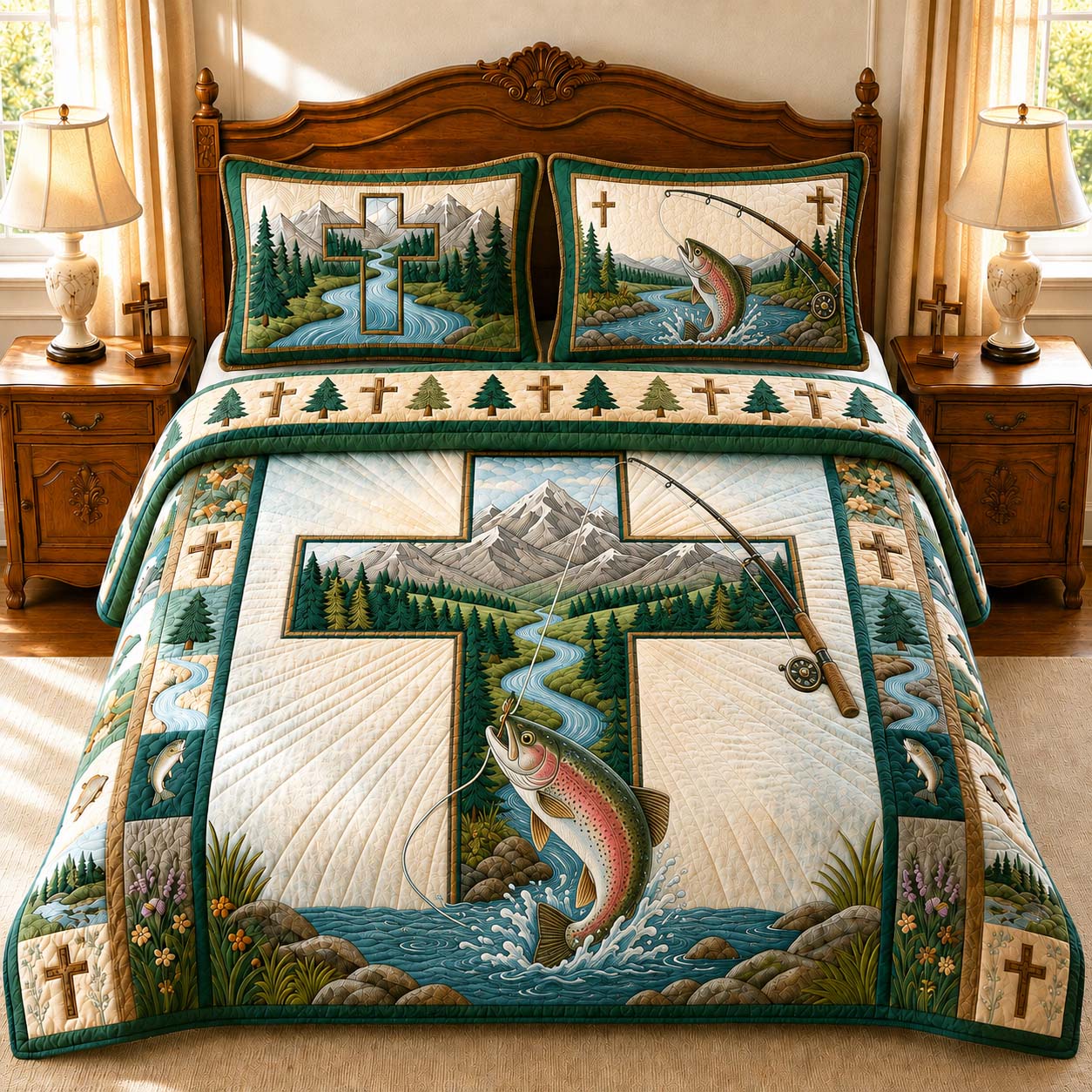 Hooked By Faith 3-Piece Quilted Bedding Set GDTONTD929