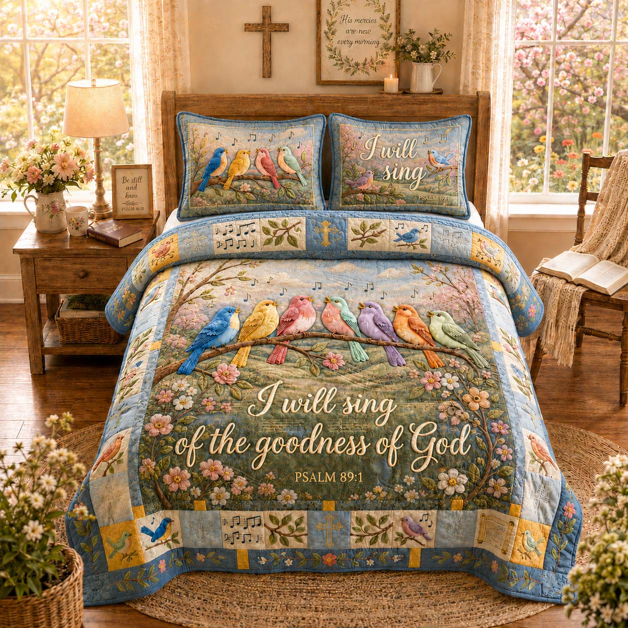 Goodness Song Birds 3-Piece Quilted Bedding Set GDTONTD949
