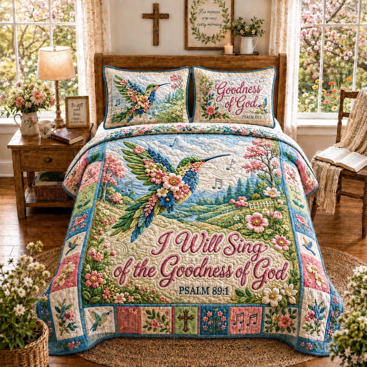 Hummingbird Garden Praise 3-Piece Quilted Bedding Set GDTONTD950