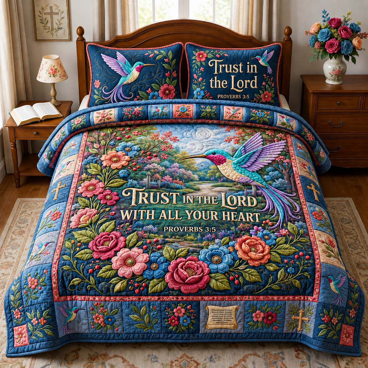 Trusting Hummingbird Grace 3-Piece Quilted Bedding Set GDTONTD951