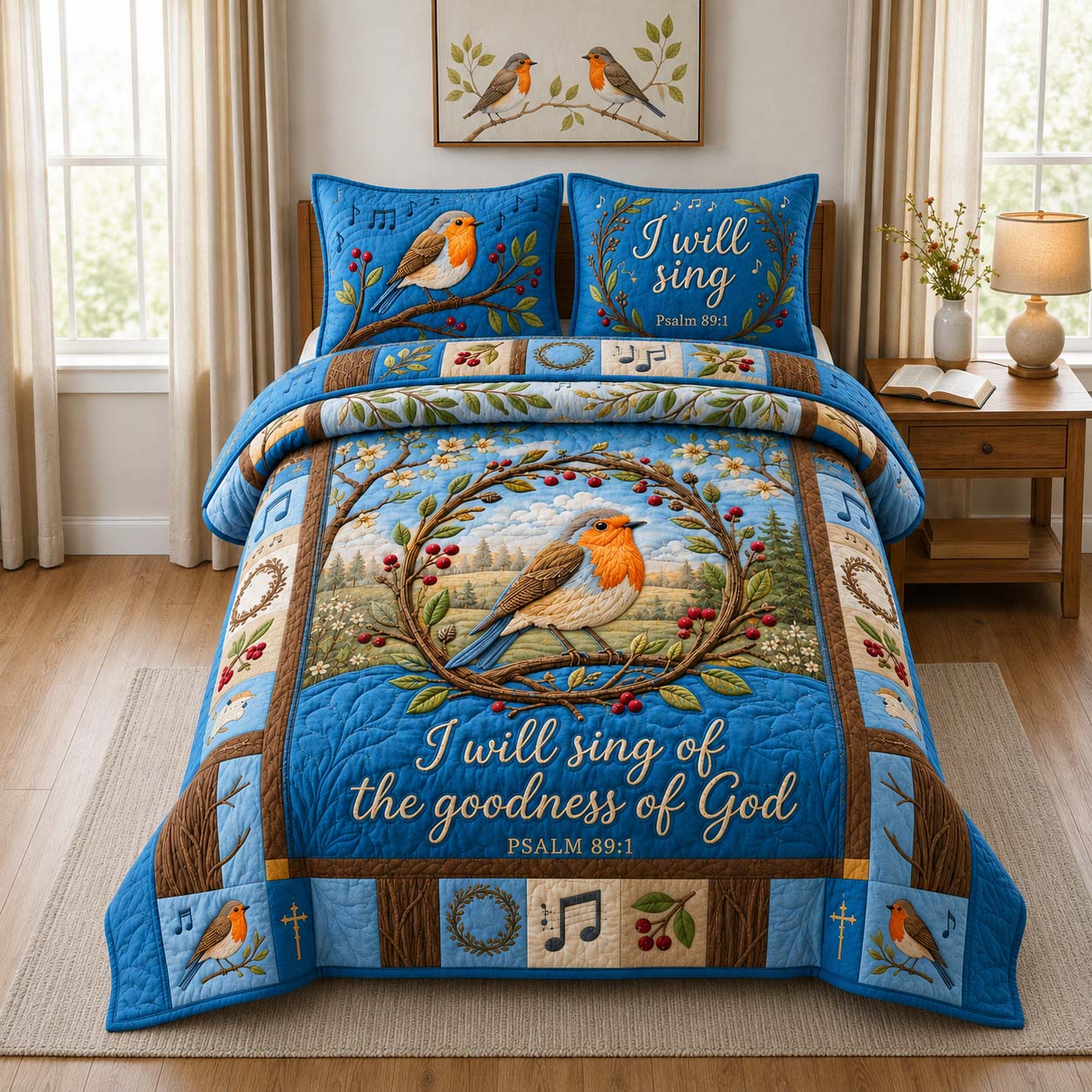 Psalm Robin Song 3-Piece Quilted Bedding Set GDTONTD952