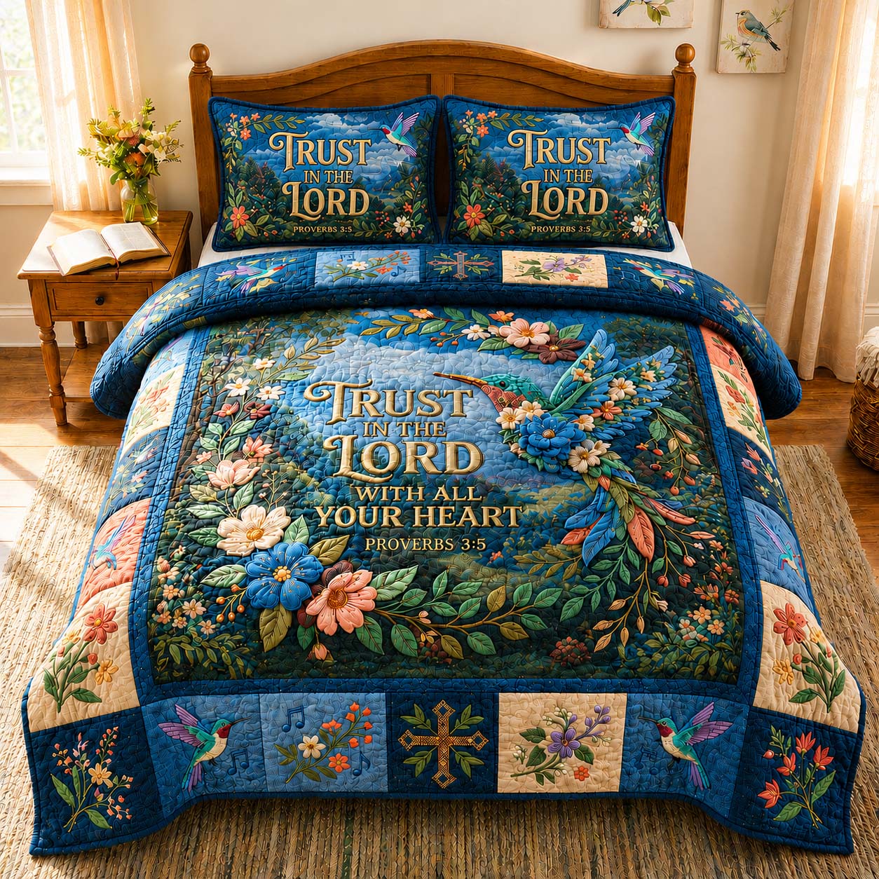 Trusting Floral Grace 3-Piece Quilted Bedding Set GDTONTD955
